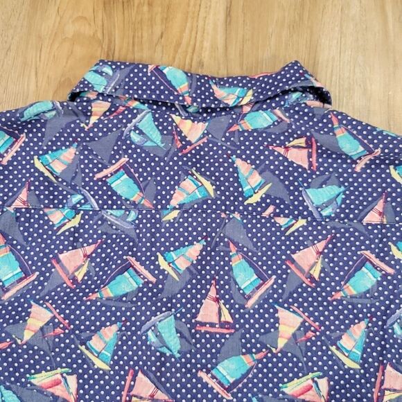 🔺️Talbots Blue Sailboat Print Buttoned Adjustable Long Sleeve Shirt Medium - Picture 4 of 10